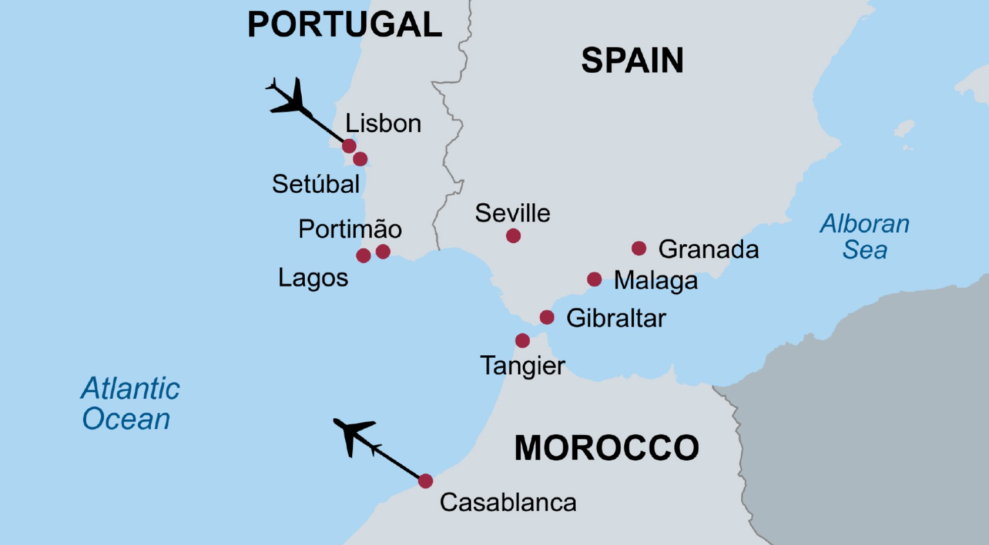 Map Lisbon to Casablanca
