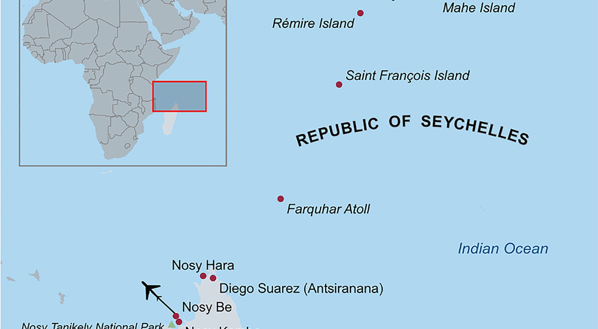 Map Seychelles and Madagascar