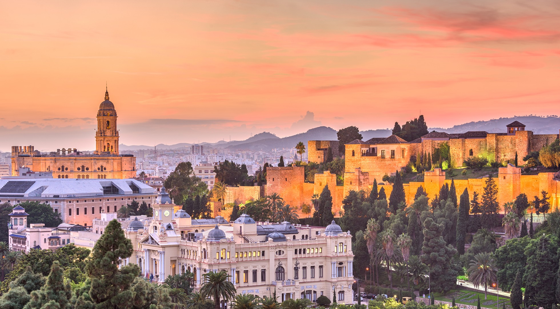pretty city at sunset