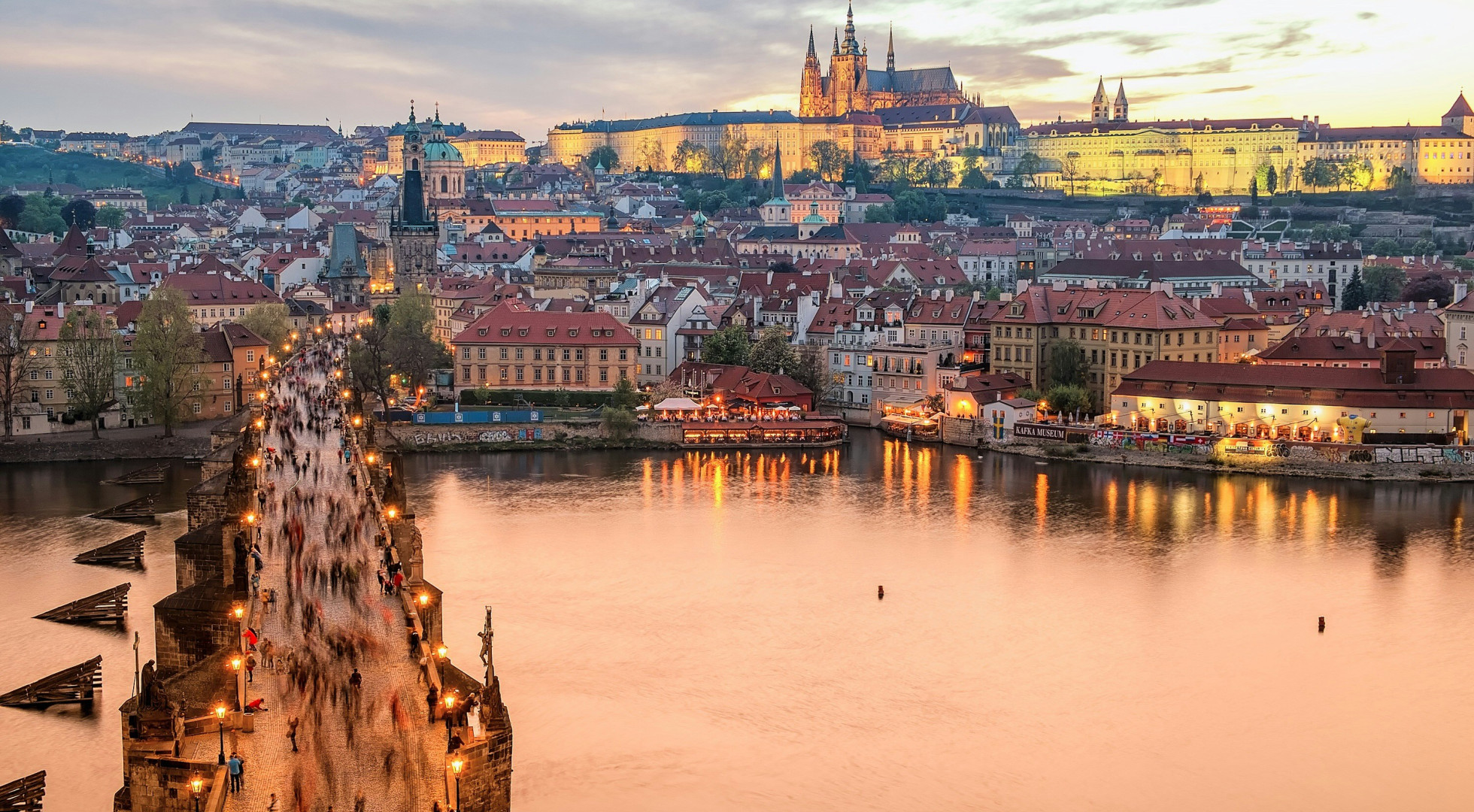 Prague skyline dusk