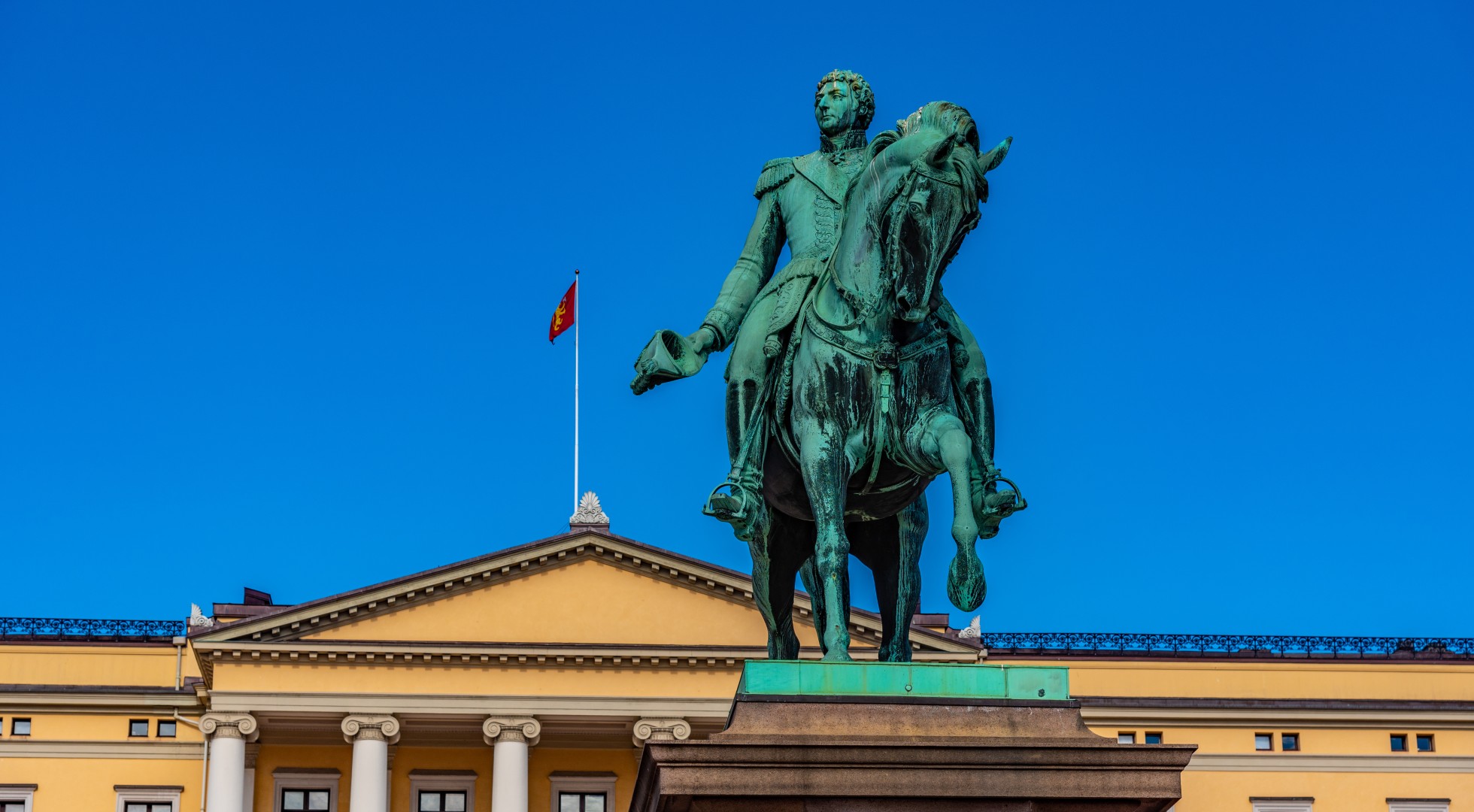 Statue of king Karl Johan in front of the royal palace in Oslo,
