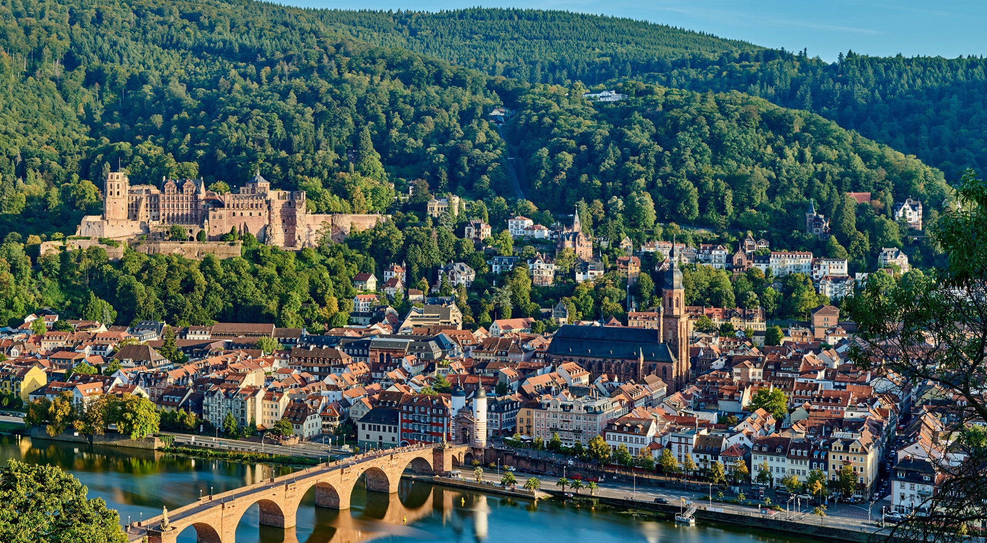Heidelberg,Town,With,Old,Karl,Theodor,Bridge,And,Castle,On