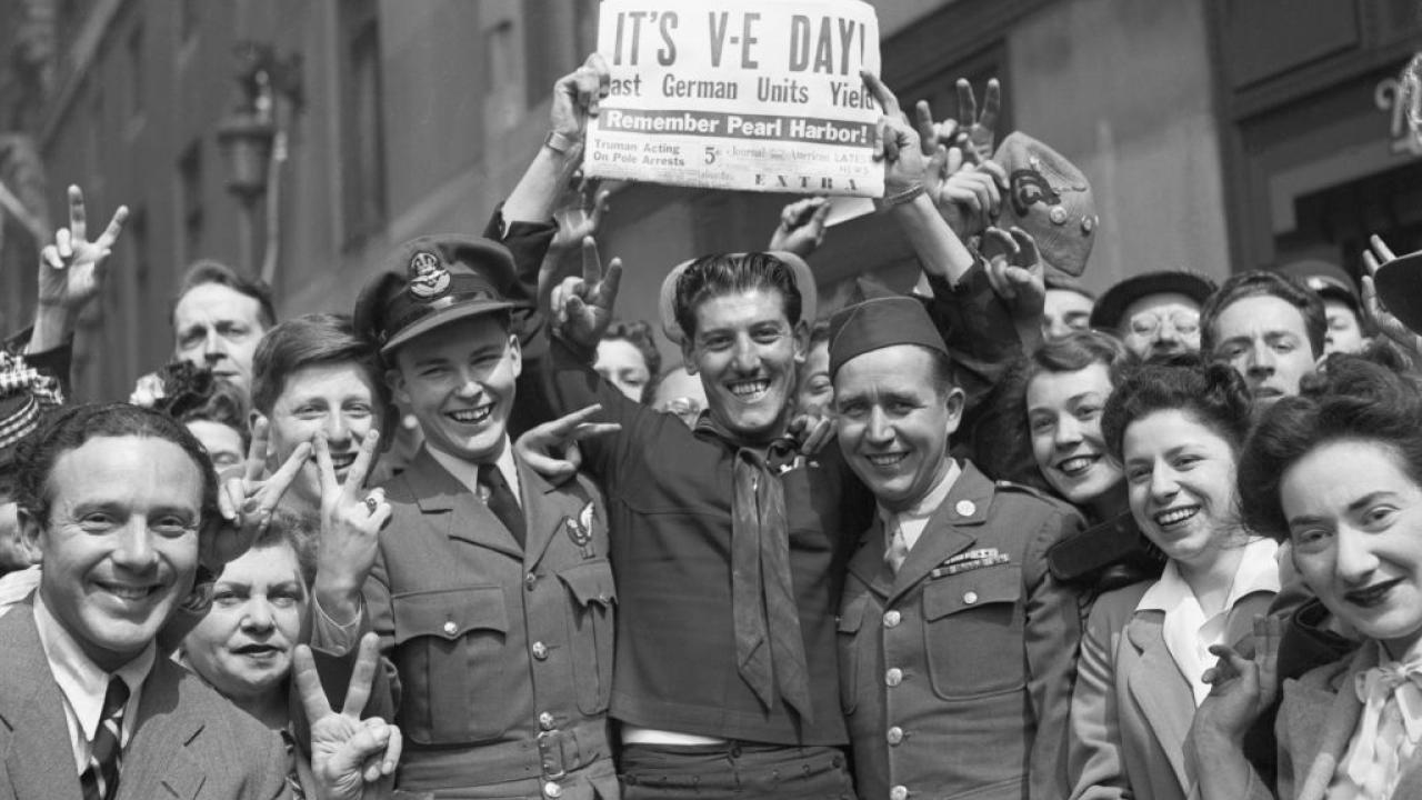 Crowd Celebrating V-E Day in Times Square