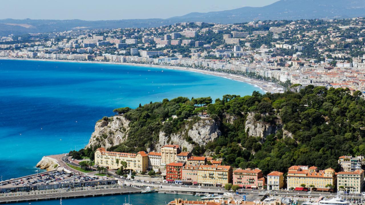 City of Nice overlooking bay under blue sky