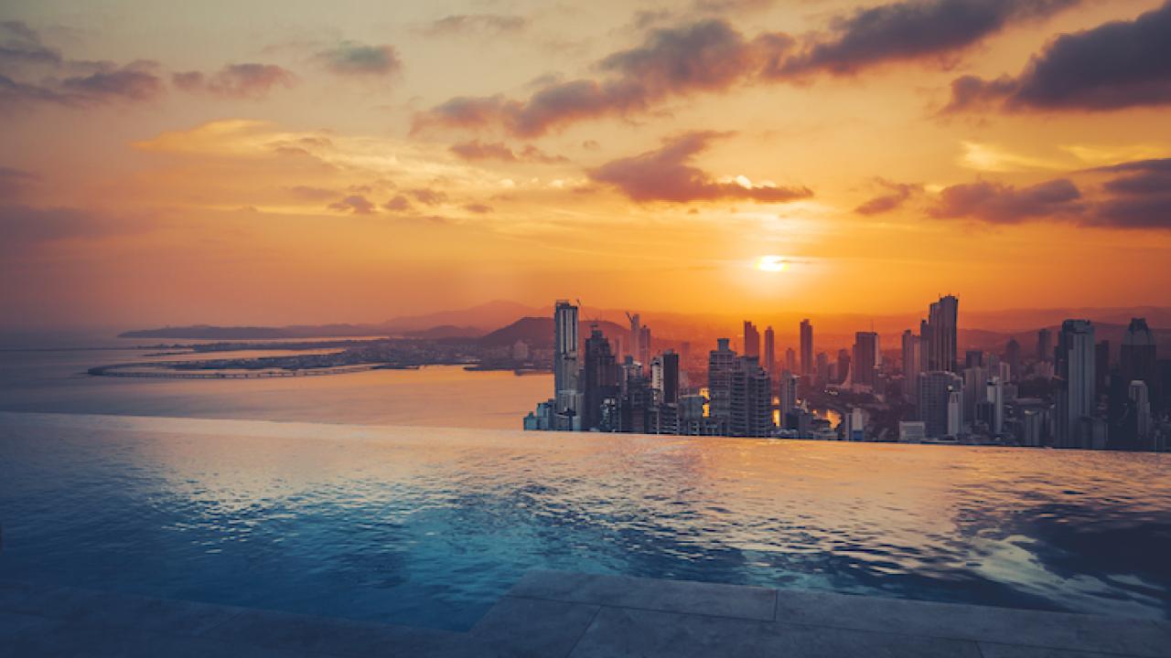 panama city skyline at sunset