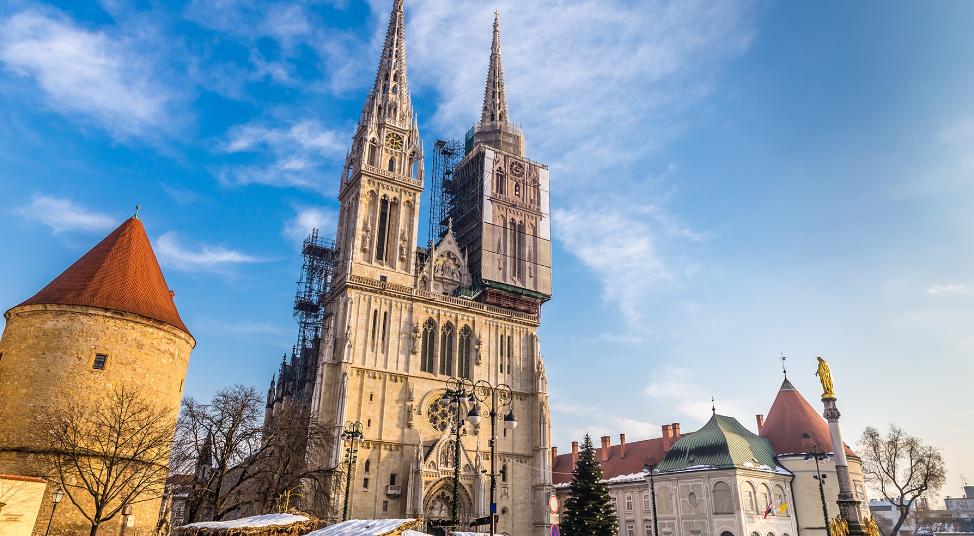Cathedral,And,St.mary's,Column,-,Zagreb,,Croatia,,Europe