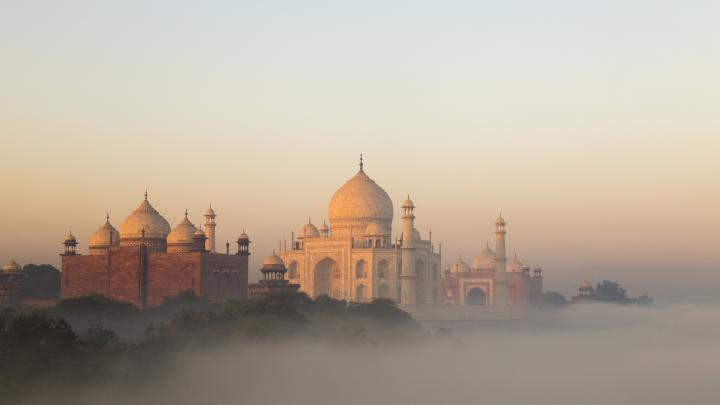 Taj Mahal and early morning fog