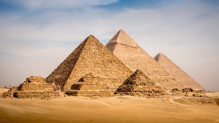 View of the great Pyramid complex of Giza, in Cairo Egypt