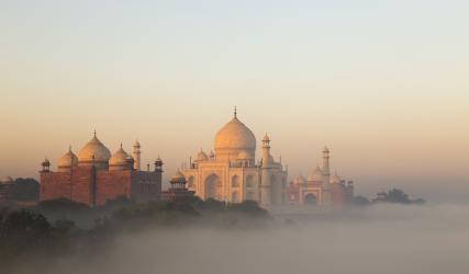 Taj Mahal and early morning fog